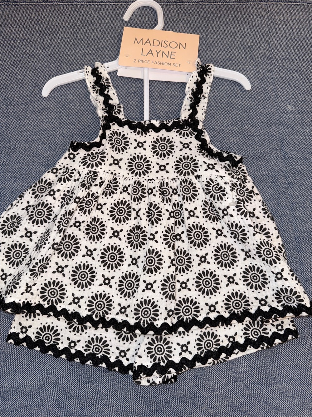 Madison Layne Black and White Eyelet Floral Tank Top Set